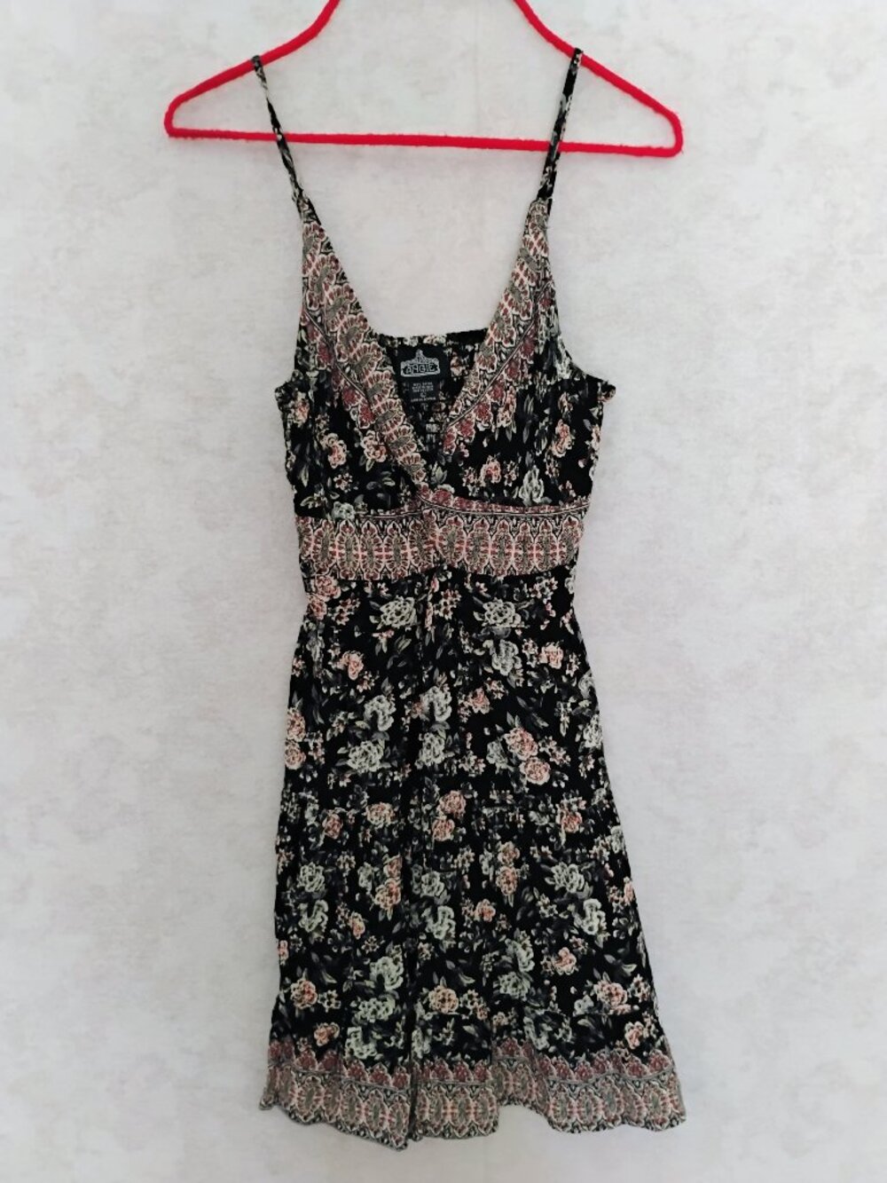 Angie Black Floral Border Print Mini Dress, Large